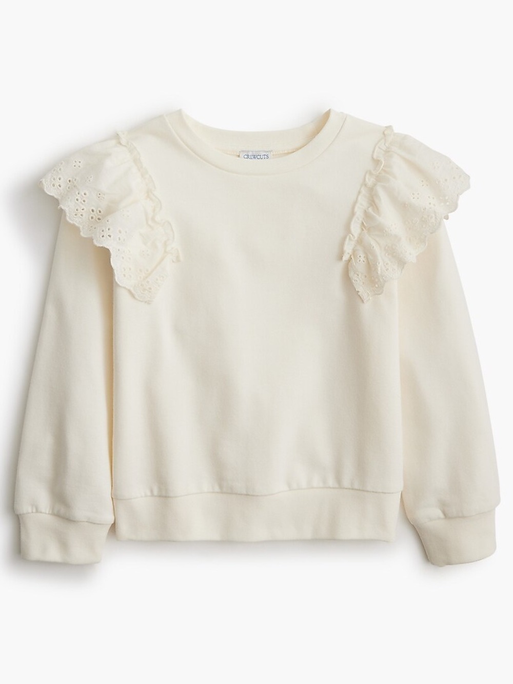 Crewcuts Mixed-Media Eyelet Ruffle Sweatshirt in Ivory Size Small (6-7)